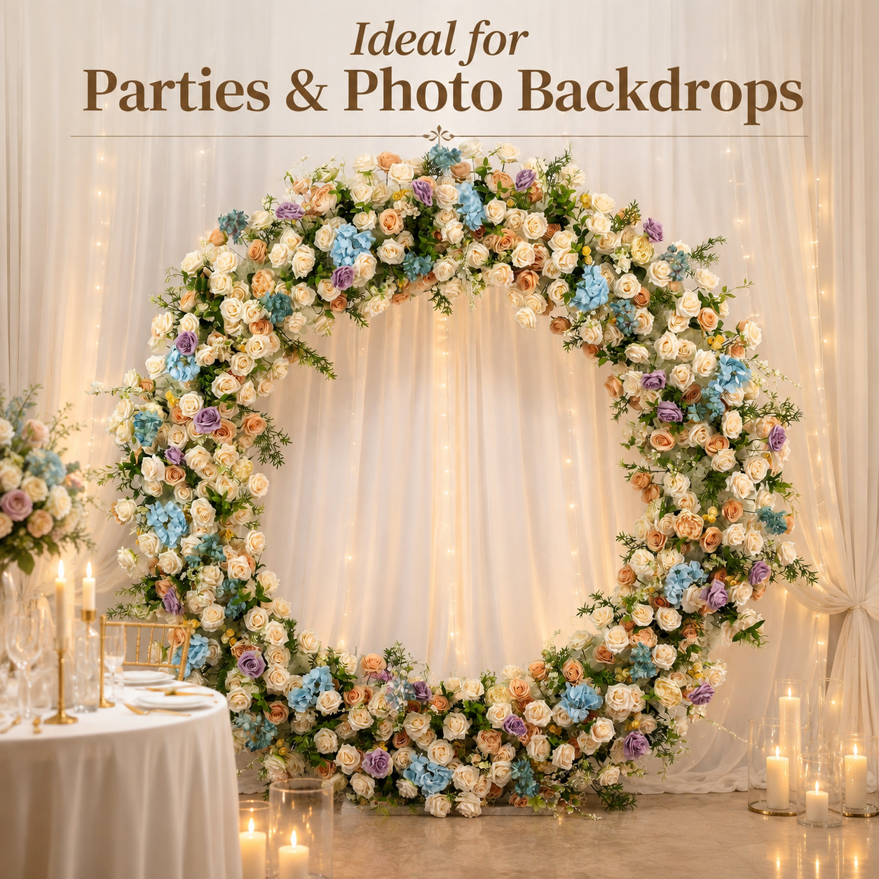 Round Pastel Flower Arch 86.6 in with Stand, Event Backdrop