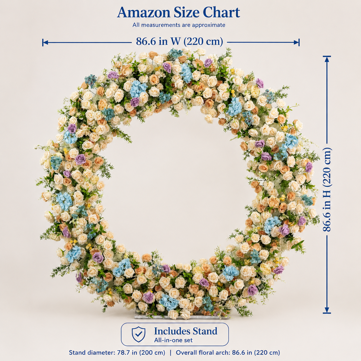 Round Pastel Flower Arch 86.6 in with Stand, Event Backdrop