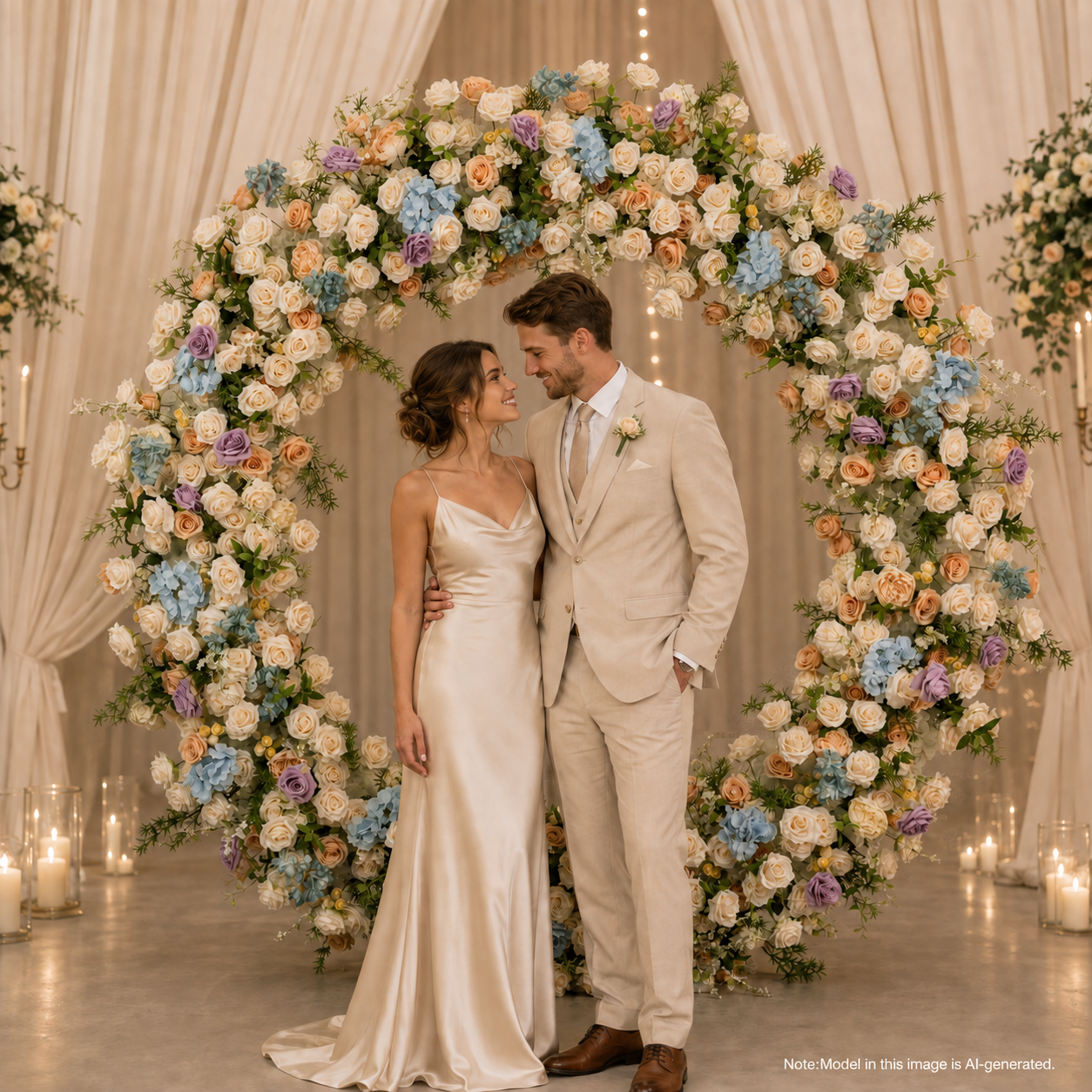 Round Pastel Flower Arch 86.6 in with Stand, Event Backdrop