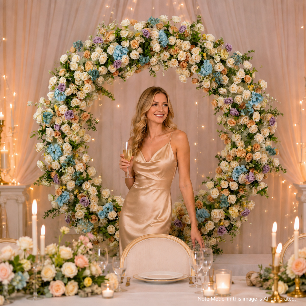 Round Pastel Flower Arch 86.6 in with Stand, Event Backdrop