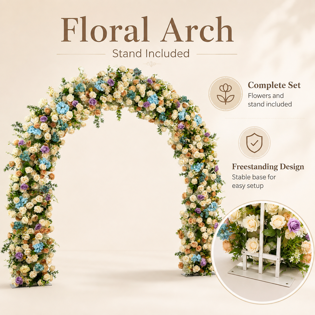 Curved Pastel Flower Arch 94.5 in with Stand, Wedding Backdrop
