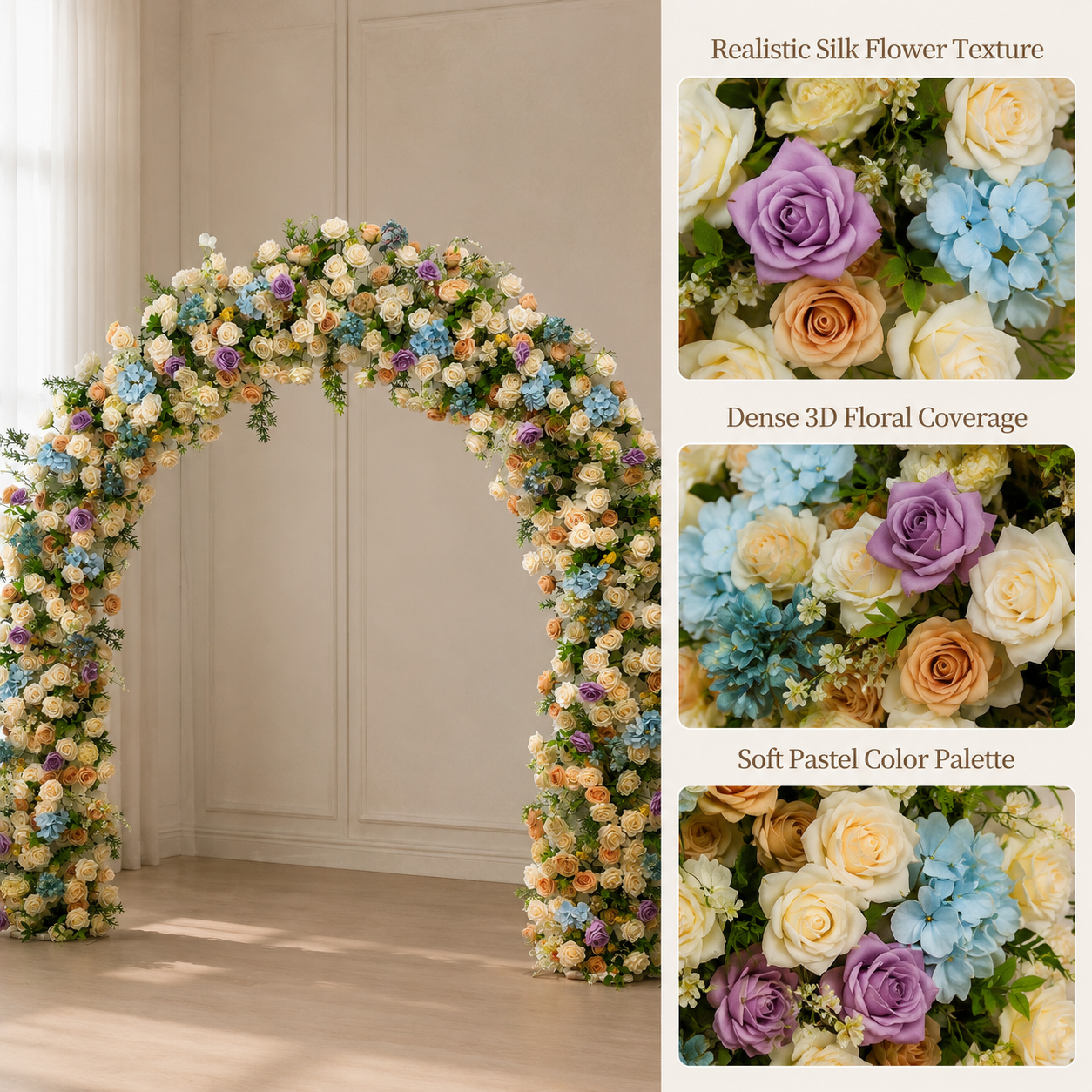 Curved Pastel Flower Arch 94.5 in with Stand, Wedding Backdrop