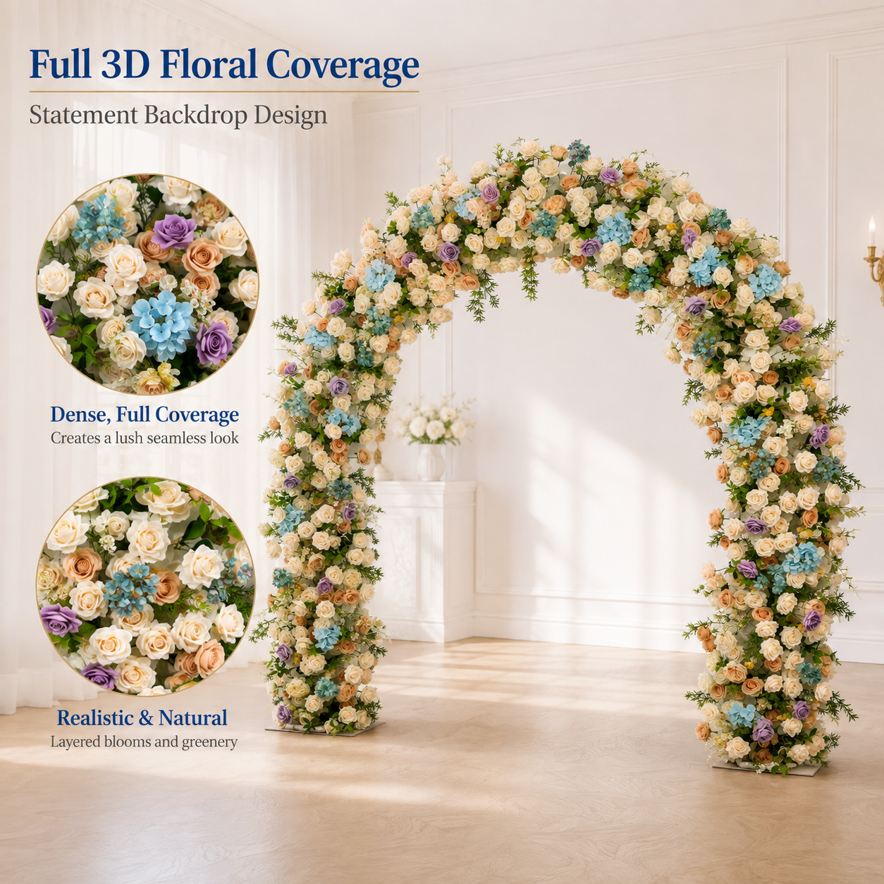 Curved Pastel Flower Arch 94.5 in with Stand, Wedding Backdrop