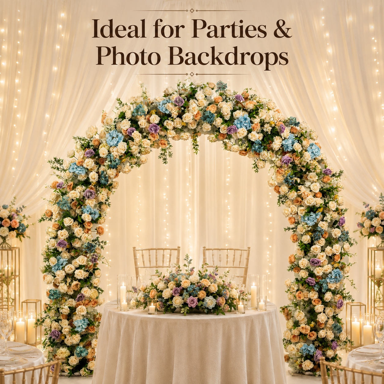 Curved Pastel Flower Arch 94.5 in with Stand, Wedding Backdrop