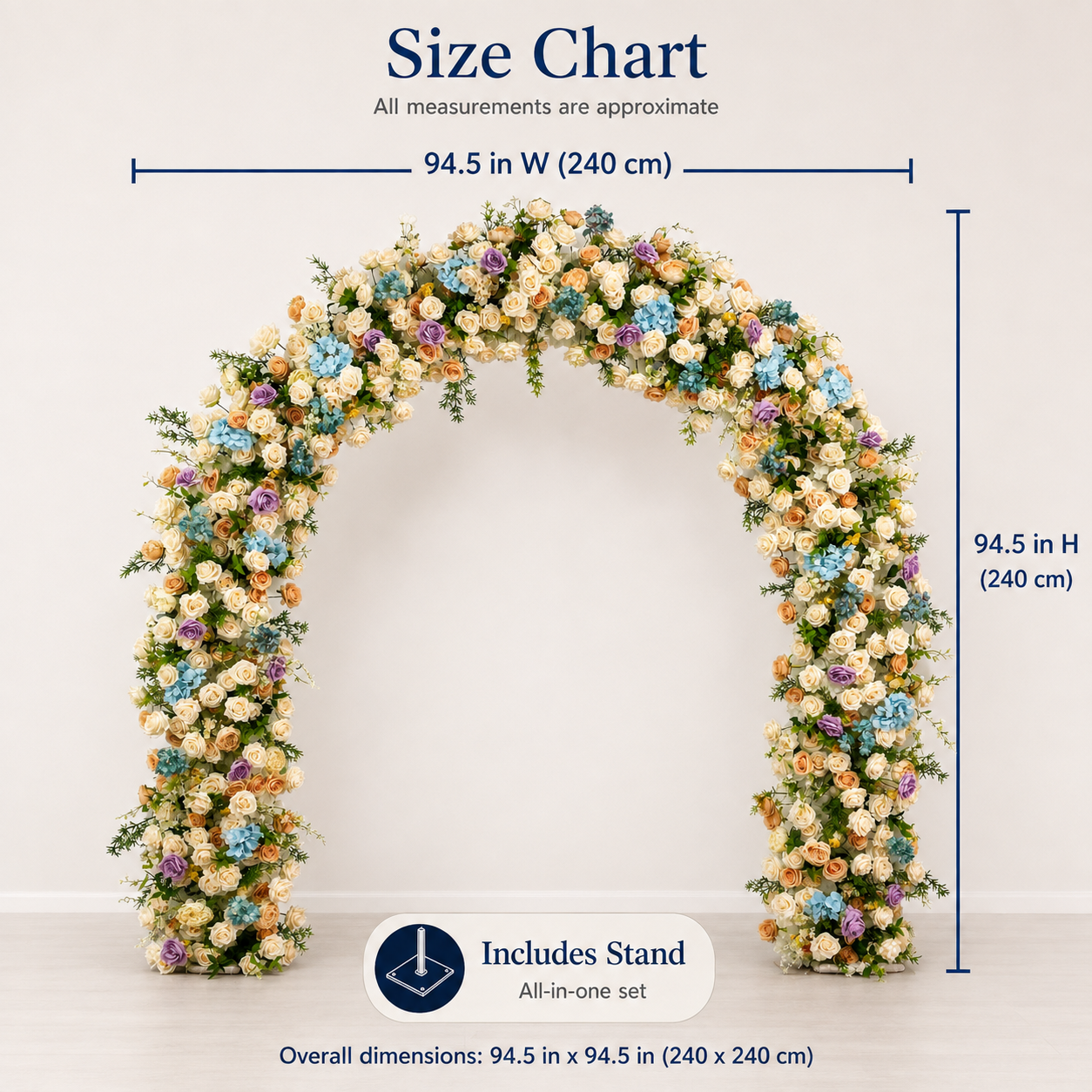 Curved Pastel Flower Arch 94.5 in with Stand, Wedding Backdrop