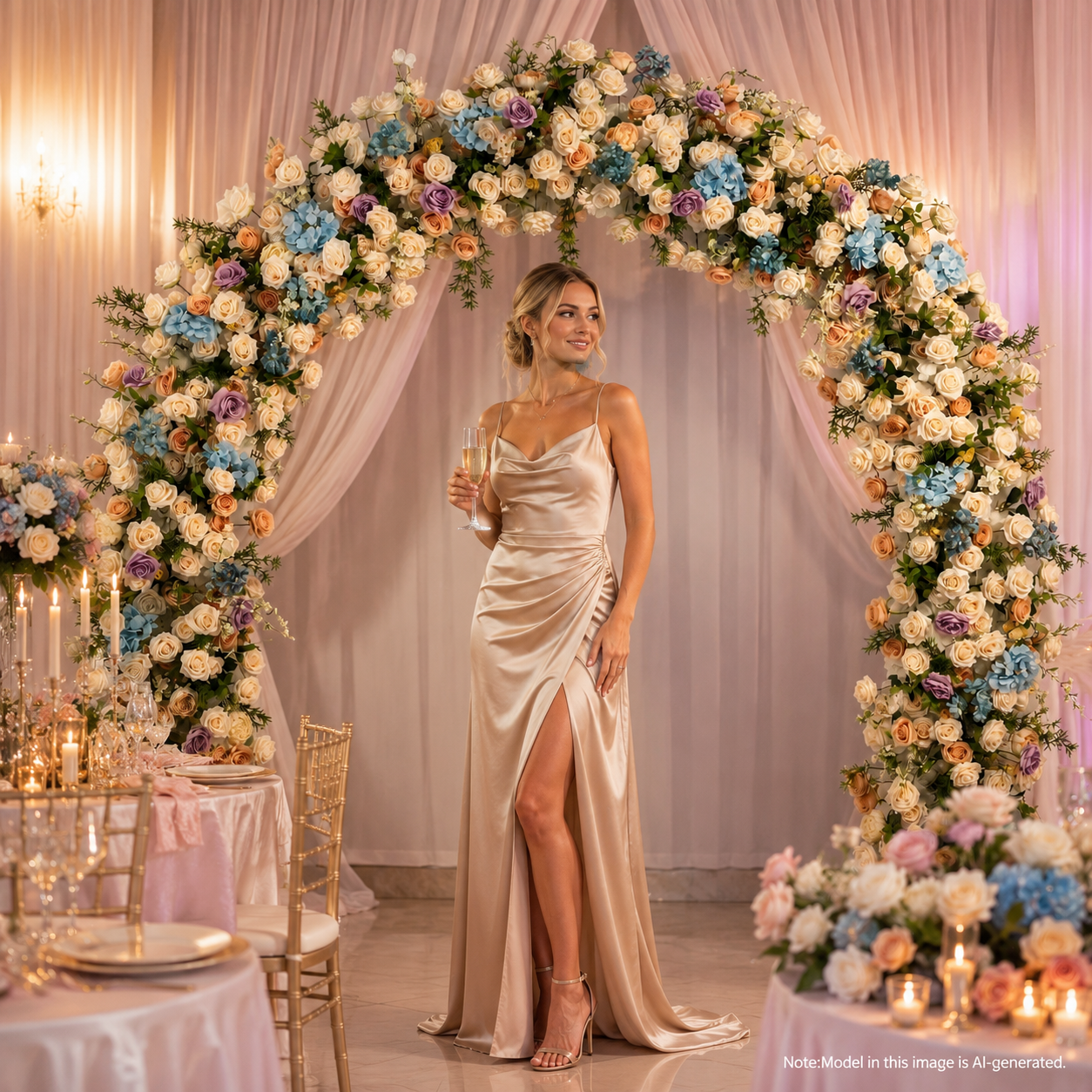 Curved Pastel Flower Arch 94.5 in with Stand, Wedding Backdrop
