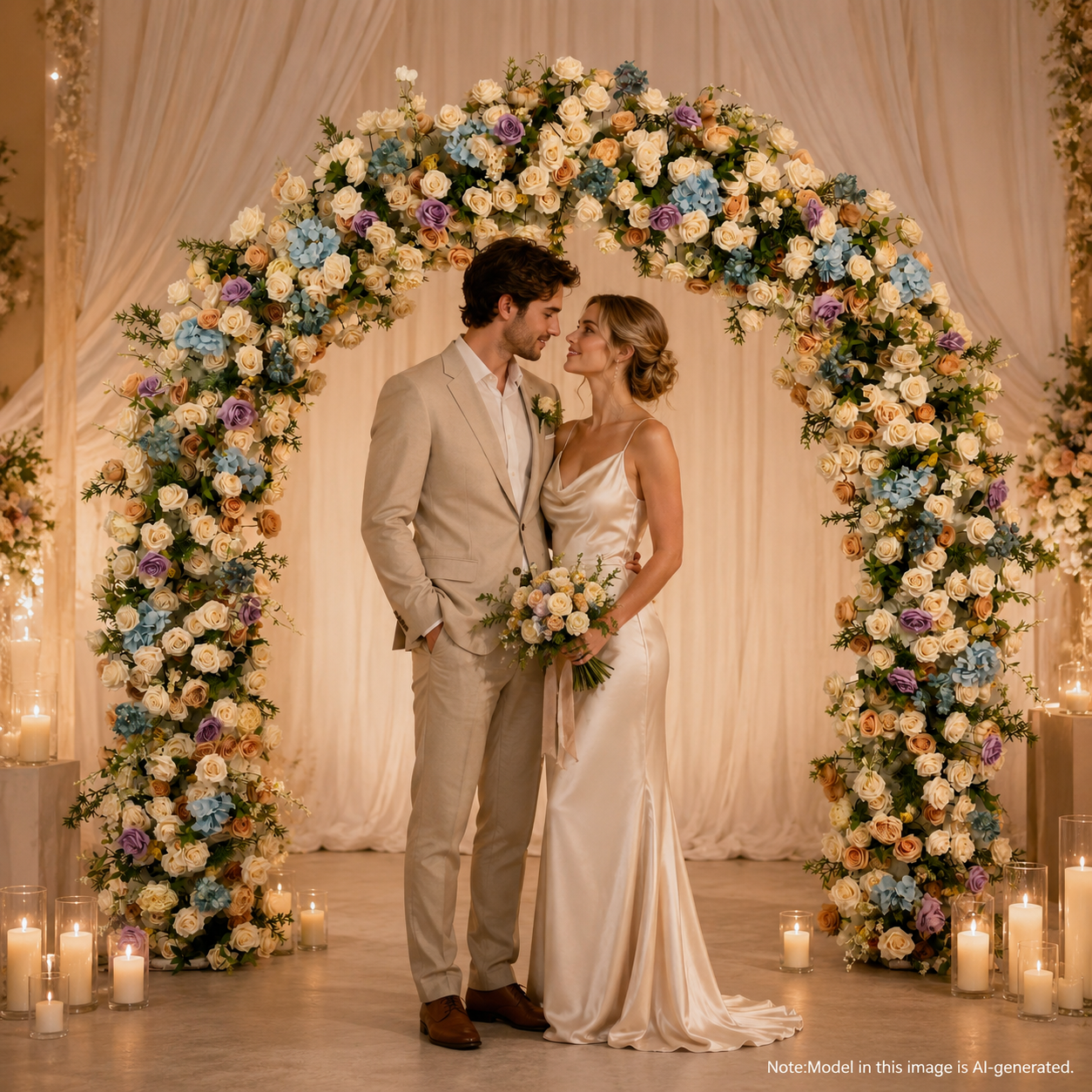 Curved Pastel Flower Arch 94.5 in with Stand, Wedding Backdrop