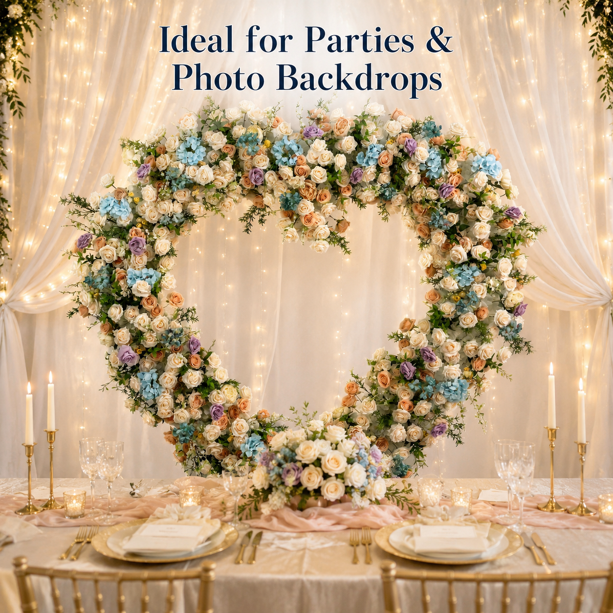 Heart Pastel Flower Arch 86.6 in with Stand, Proposal Backdrop