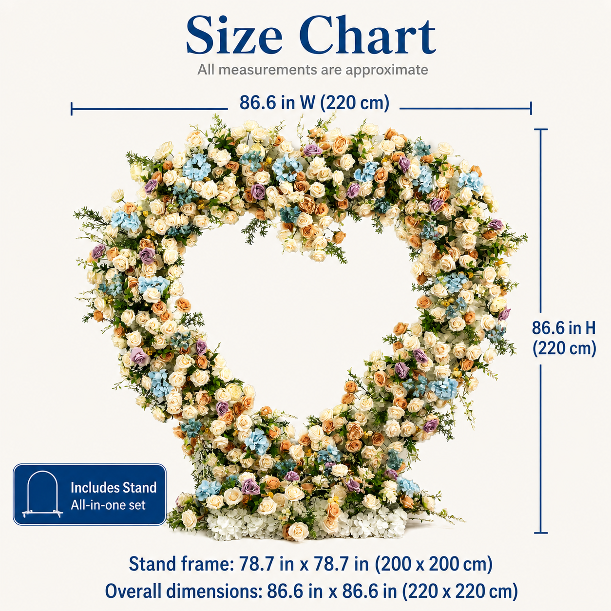 Heart Pastel Flower Arch 86.6 in with Stand, Proposal Backdrop