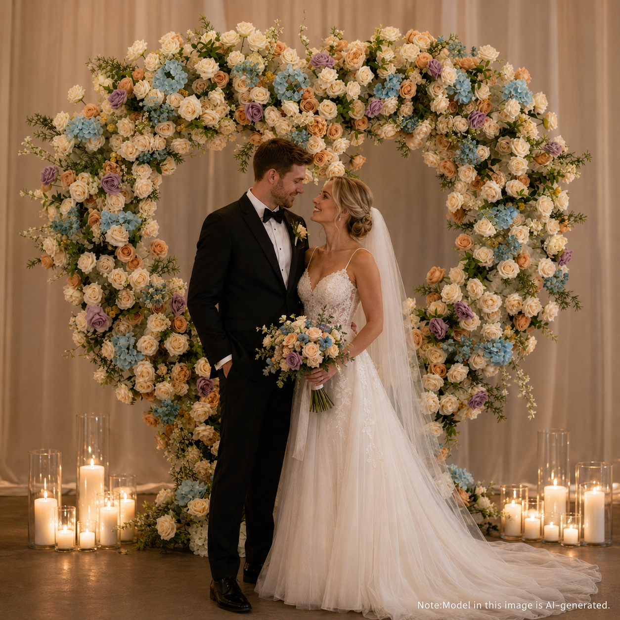 Heart Pastel Flower Arch 86.6 in with Stand, Proposal Backdrop
