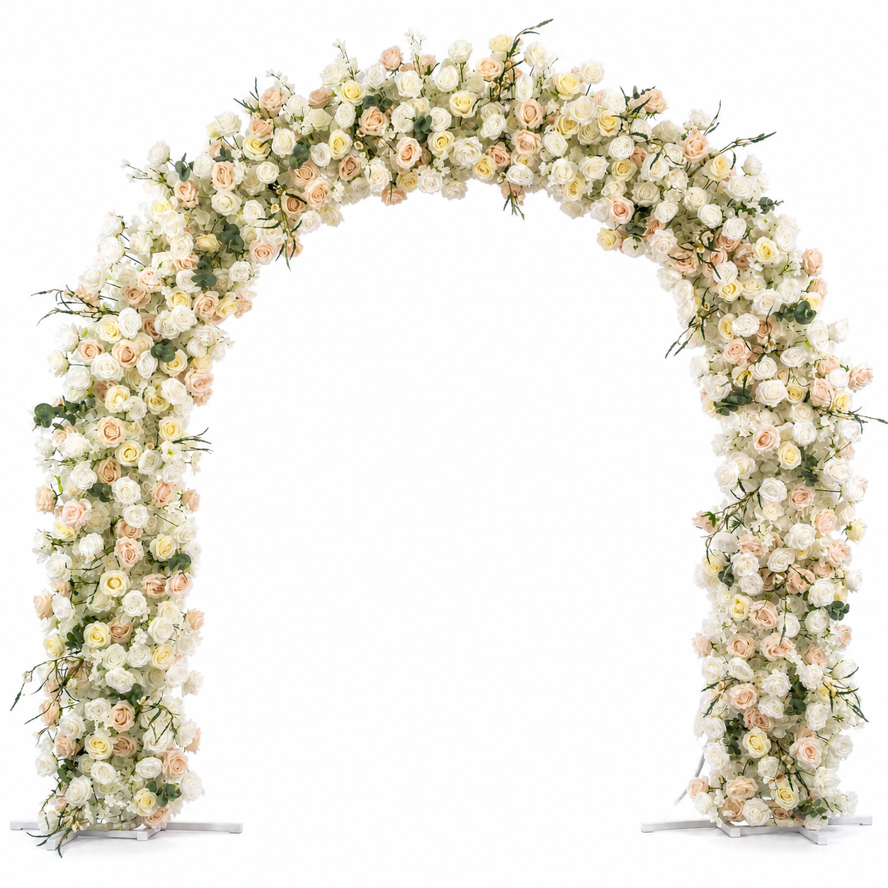 Curved Ivory & Blush Flower Arch 94.5 in with Stand, Wedding Backdrop
