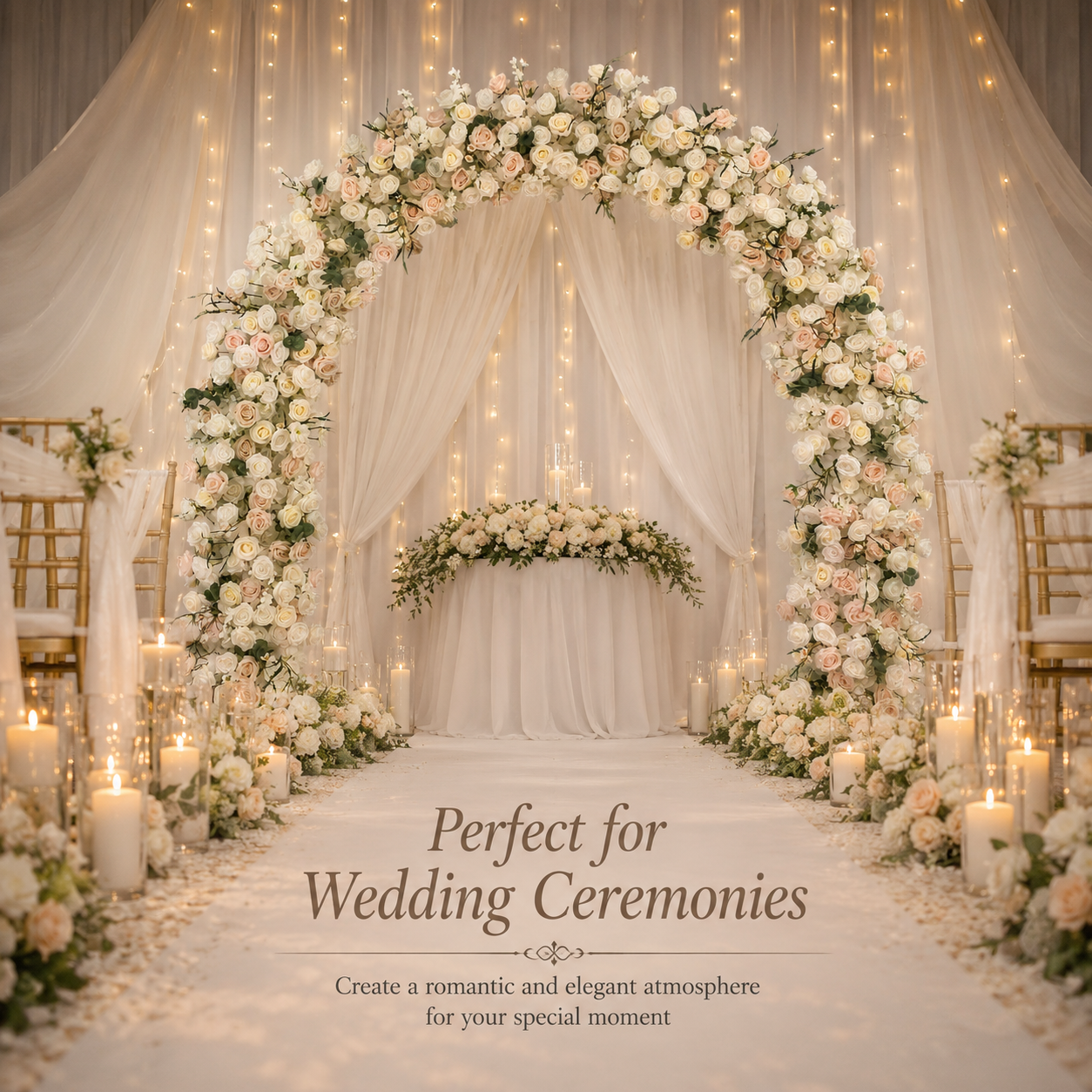 Curved Ivory & Blush Flower Arch 94.5 in with Stand, Wedding Backdrop
