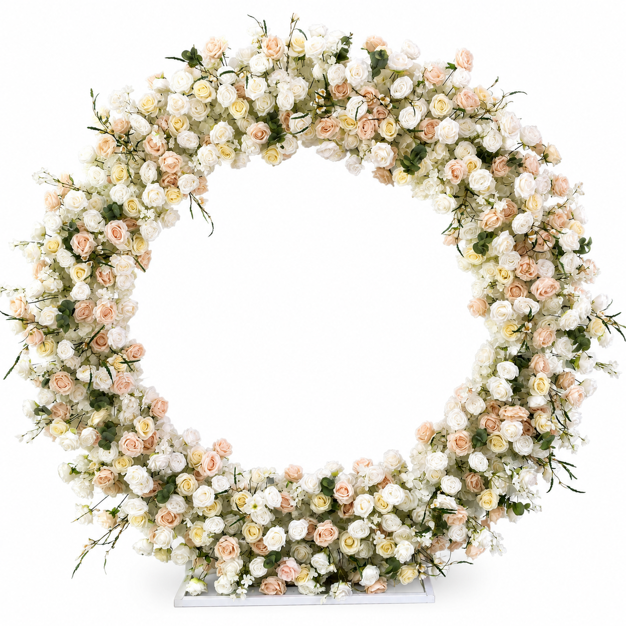 Round Ivory & Blush Flower Arch 86.6 in with Stand, Event Backdrop