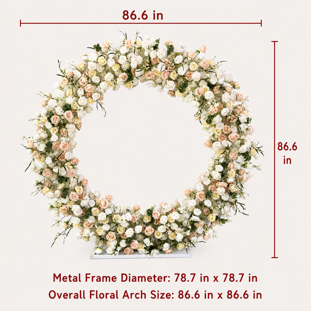 Round Ivory & Blush Flower Arch 86.6 in with Stand, Event Backdrop