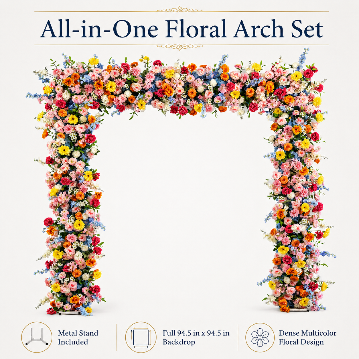 Square Artificial Flower Arch with Stand, 94.5 in, Wedding Backdrop