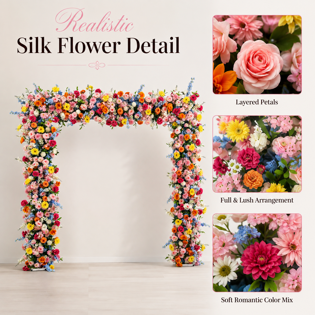 Square Artificial Flower Arch with Stand, 94.5 in, Wedding Backdrop