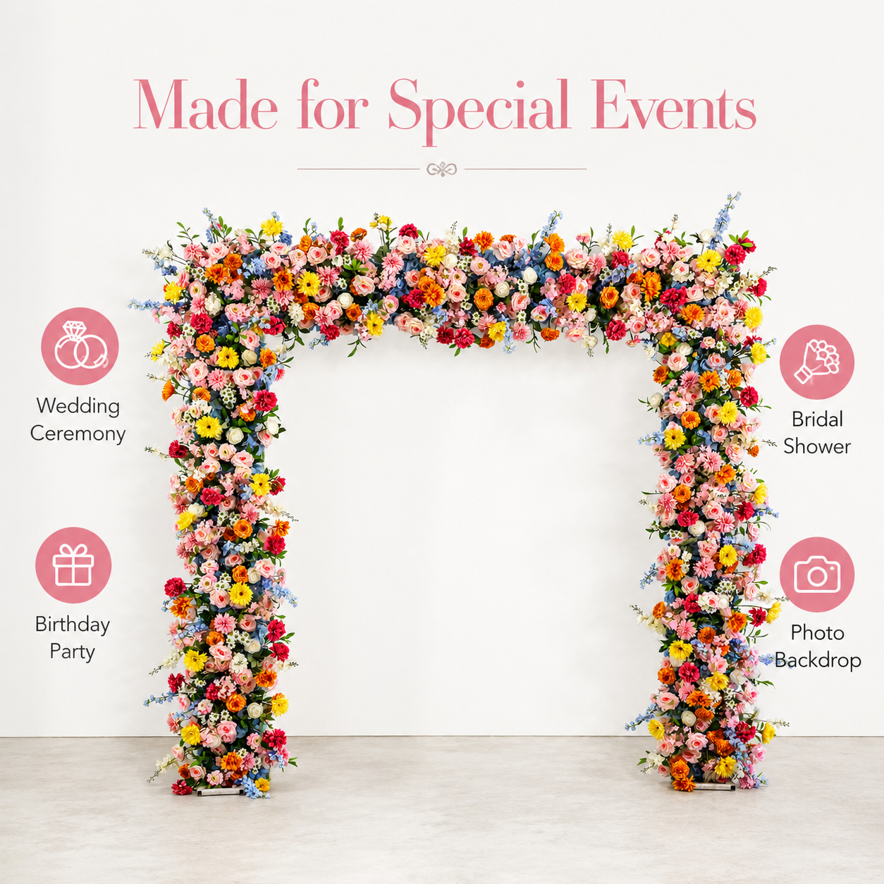 Square Artificial Flower Arch with Stand, 94.5 in, Wedding Backdrop