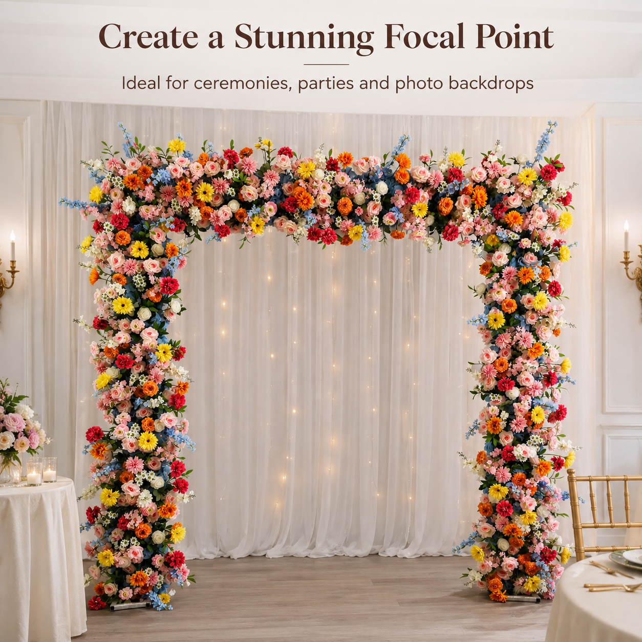 Square Artificial Flower Arch with Stand, 94.5 in, Wedding Backdrop