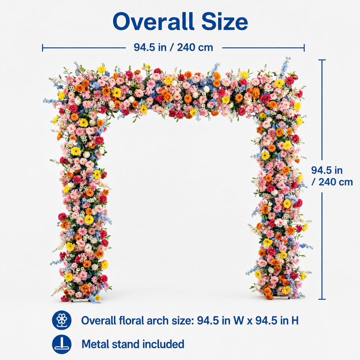 Square Artificial Flower Arch with Stand, 94.5 in, Wedding Backdrop