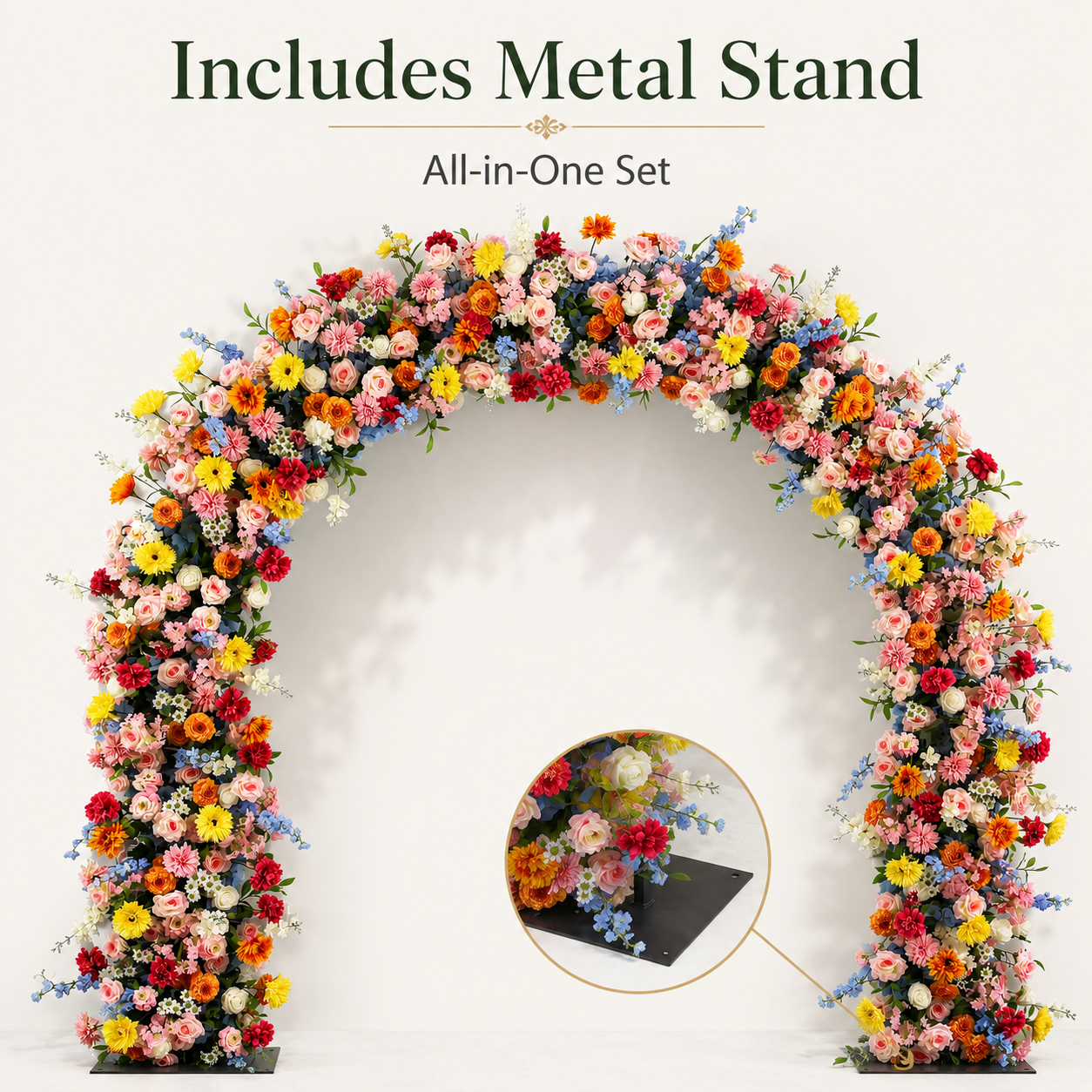 Rounded Top Artificial Flower Arch with Stand, 94.5 in, Wedding Backdrop