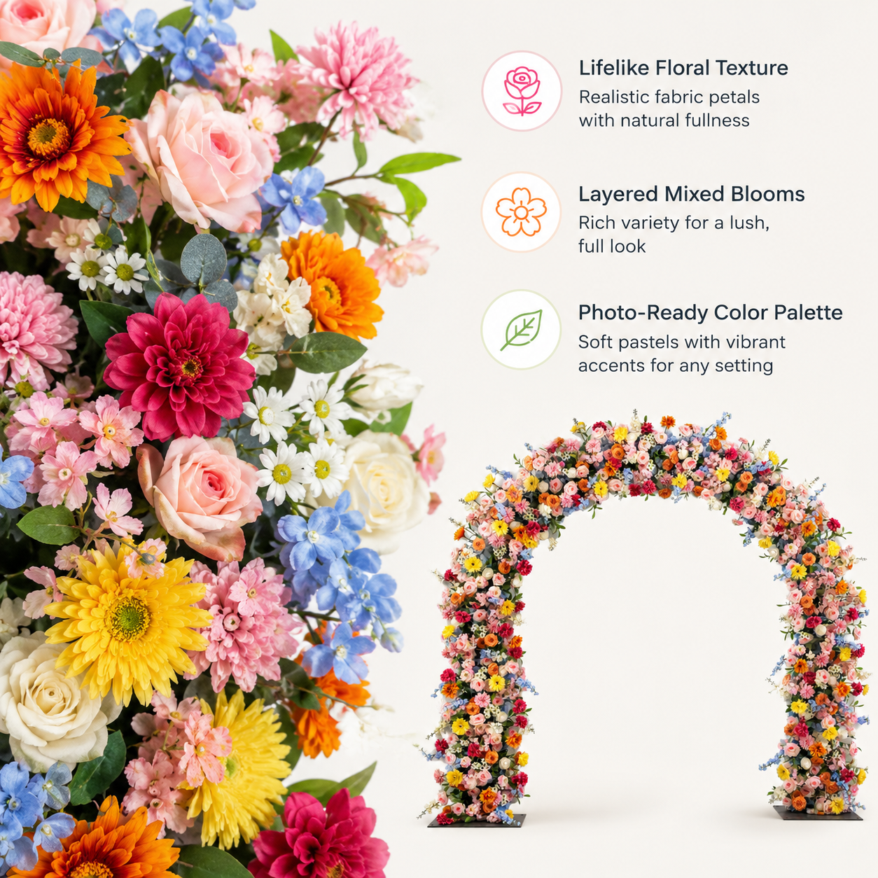 Rounded Top Artificial Flower Arch with Stand, 94.5 in, Wedding Backdrop
