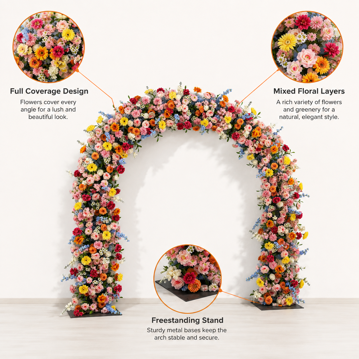 Rounded Top Artificial Flower Arch with Stand, 94.5 in, Wedding Backdrop