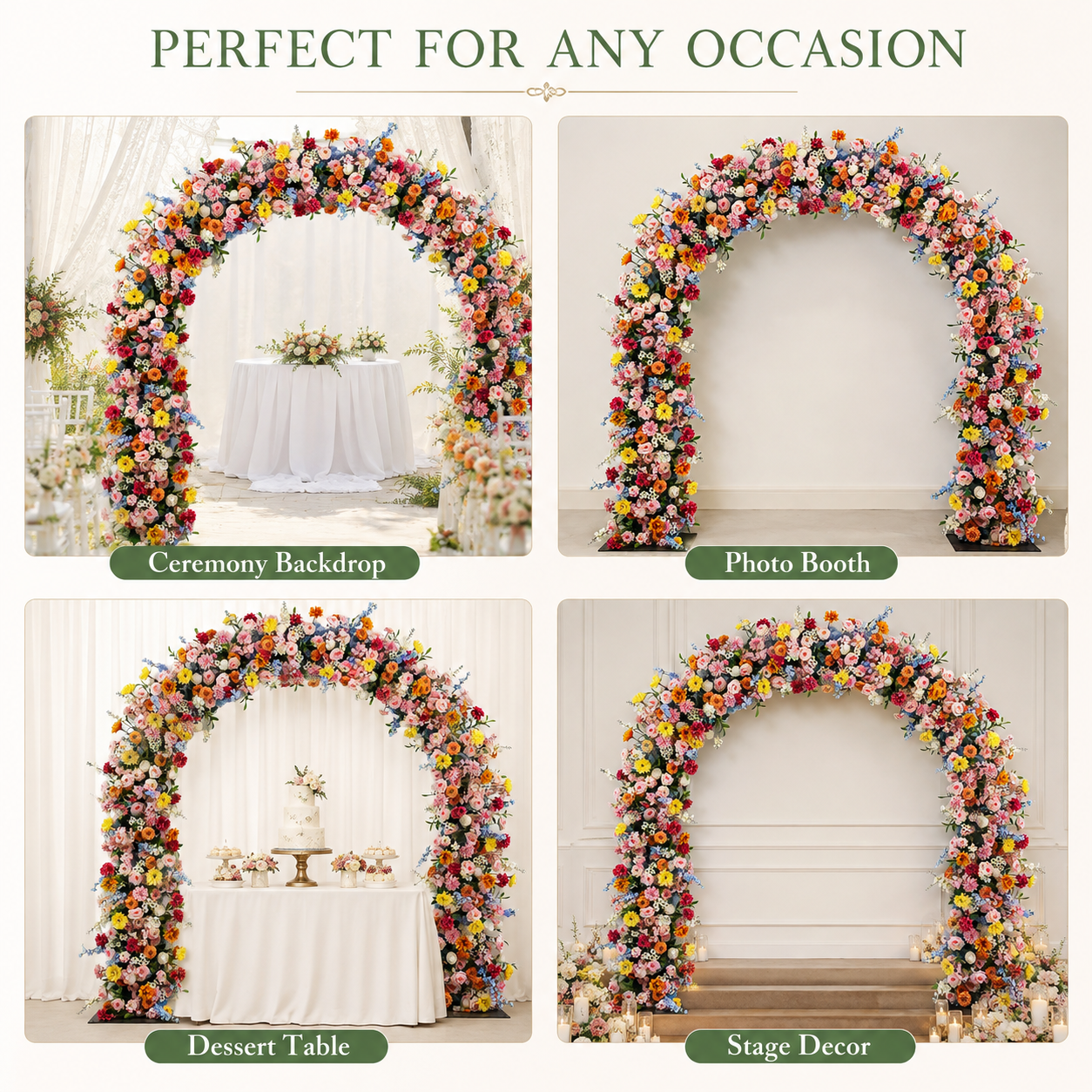 Rounded Top Artificial Flower Arch with Stand, 94.5 in, Wedding Backdrop