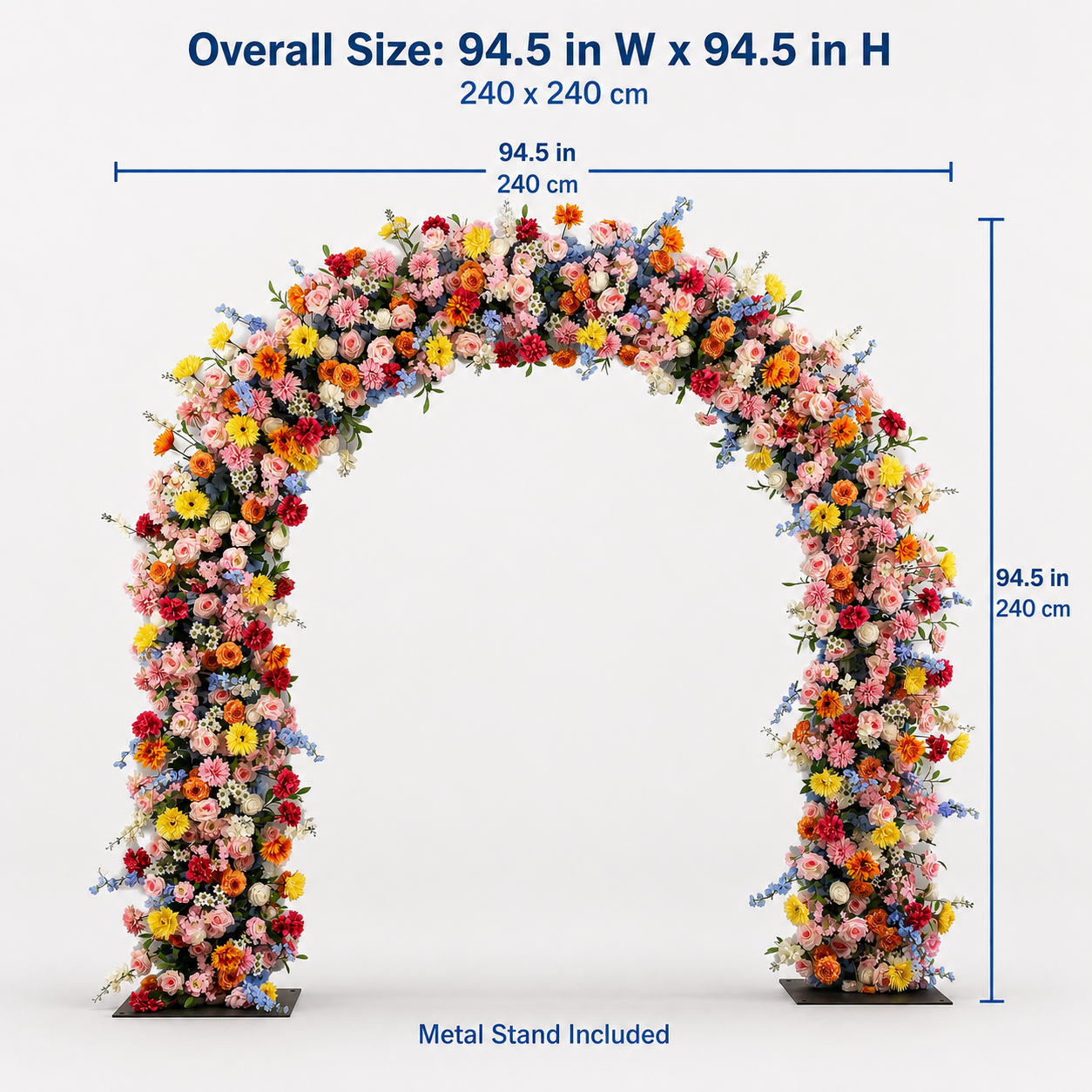 Rounded Top Artificial Flower Arch with Stand, 94.5 in, Wedding Backdrop
