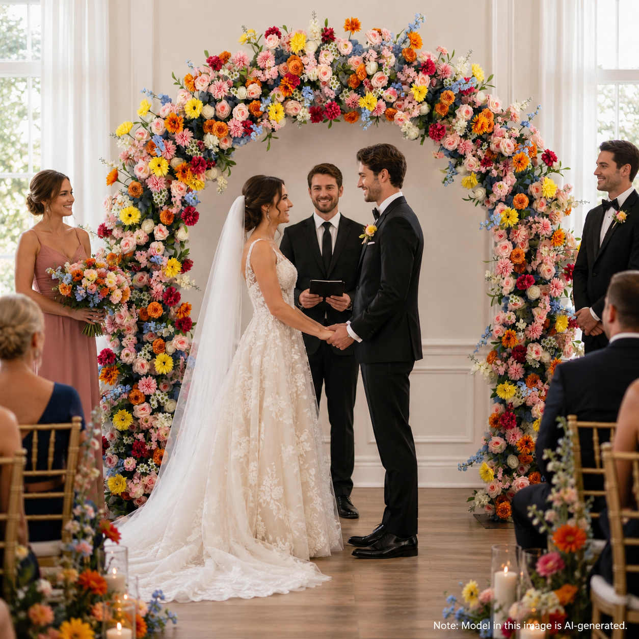 Rounded Top Artificial Flower Arch with Stand, 94.5 in, Wedding Backdrop