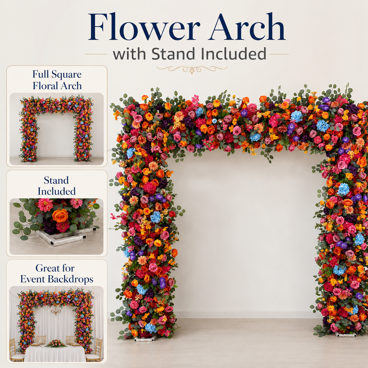 Multicolor Square Flower Arch with Stand, 94.5 in, Wedding Party Backdrop