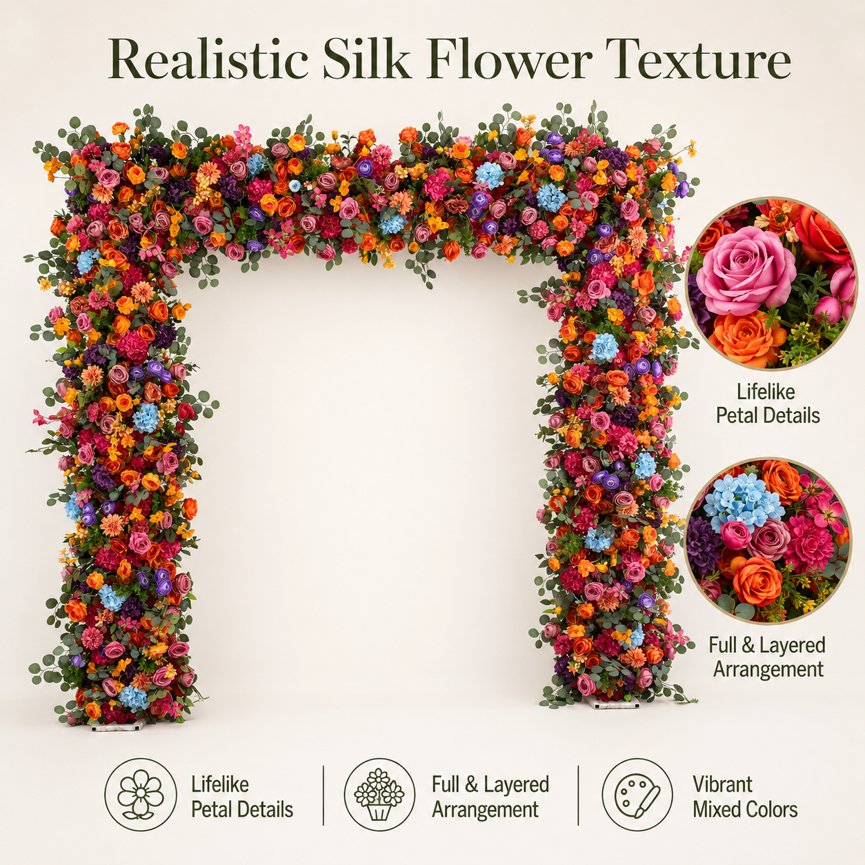 Multicolor Square Flower Arch with Stand, 94.5 in, Wedding Party Backdrop