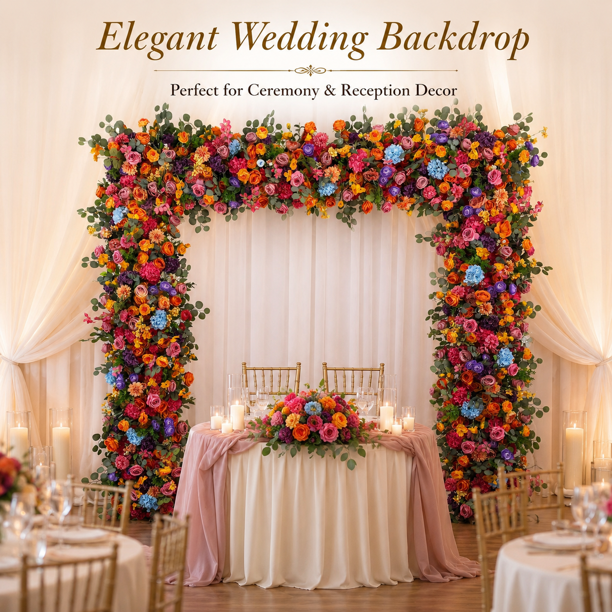 Multicolor Square Flower Arch with Stand, 94.5 in, Wedding Party Backdrop