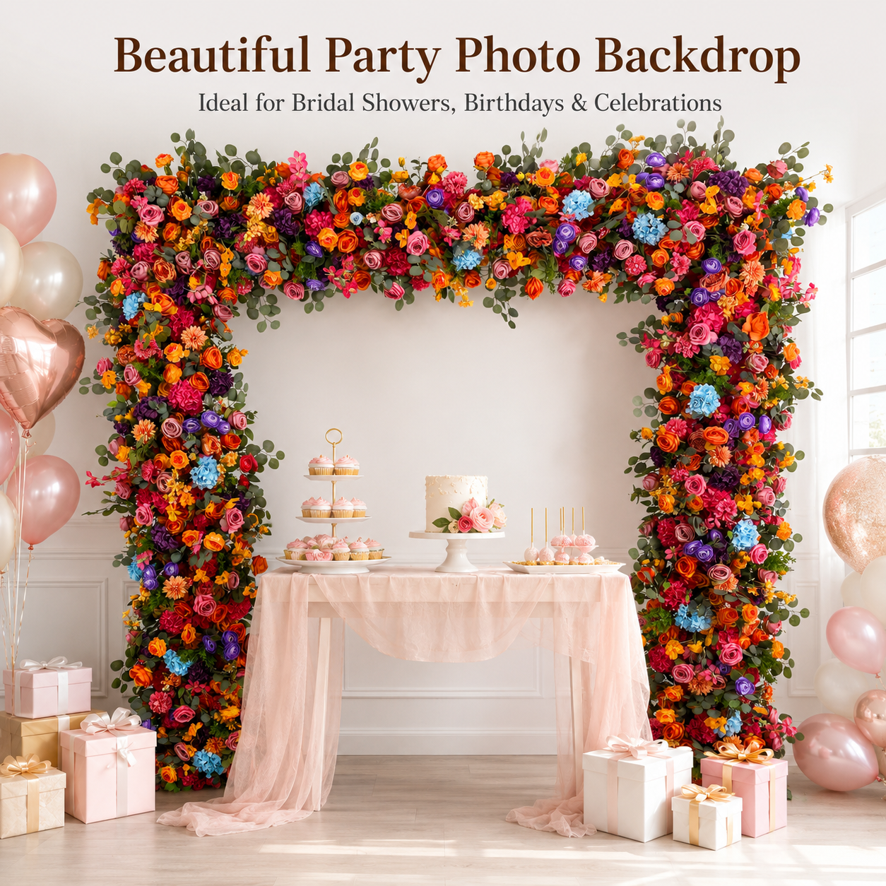 Multicolor Square Flower Arch with Stand, 94.5 in, Wedding Party Backdrop