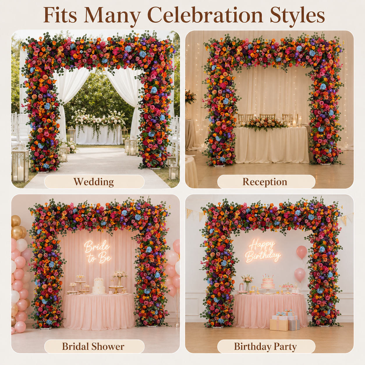 Multicolor Square Flower Arch with Stand, 94.5 in, Wedding Party Backdrop