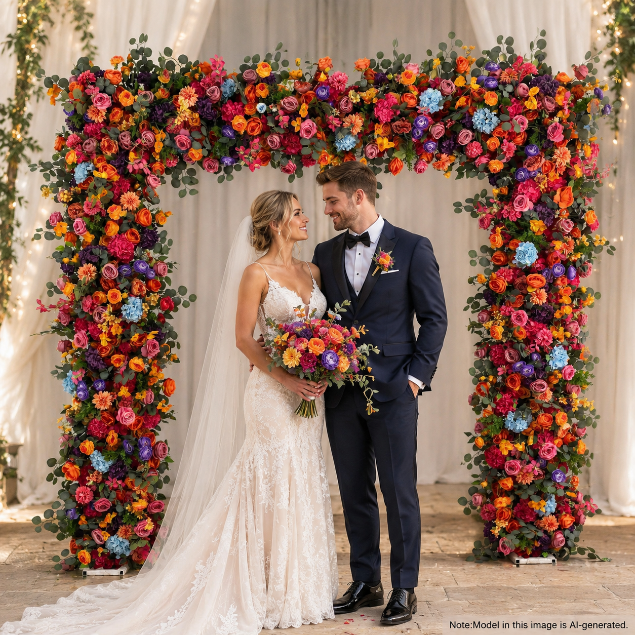 Multicolor Square Flower Arch with Stand, 94.5 in, Wedding Party Backdrop