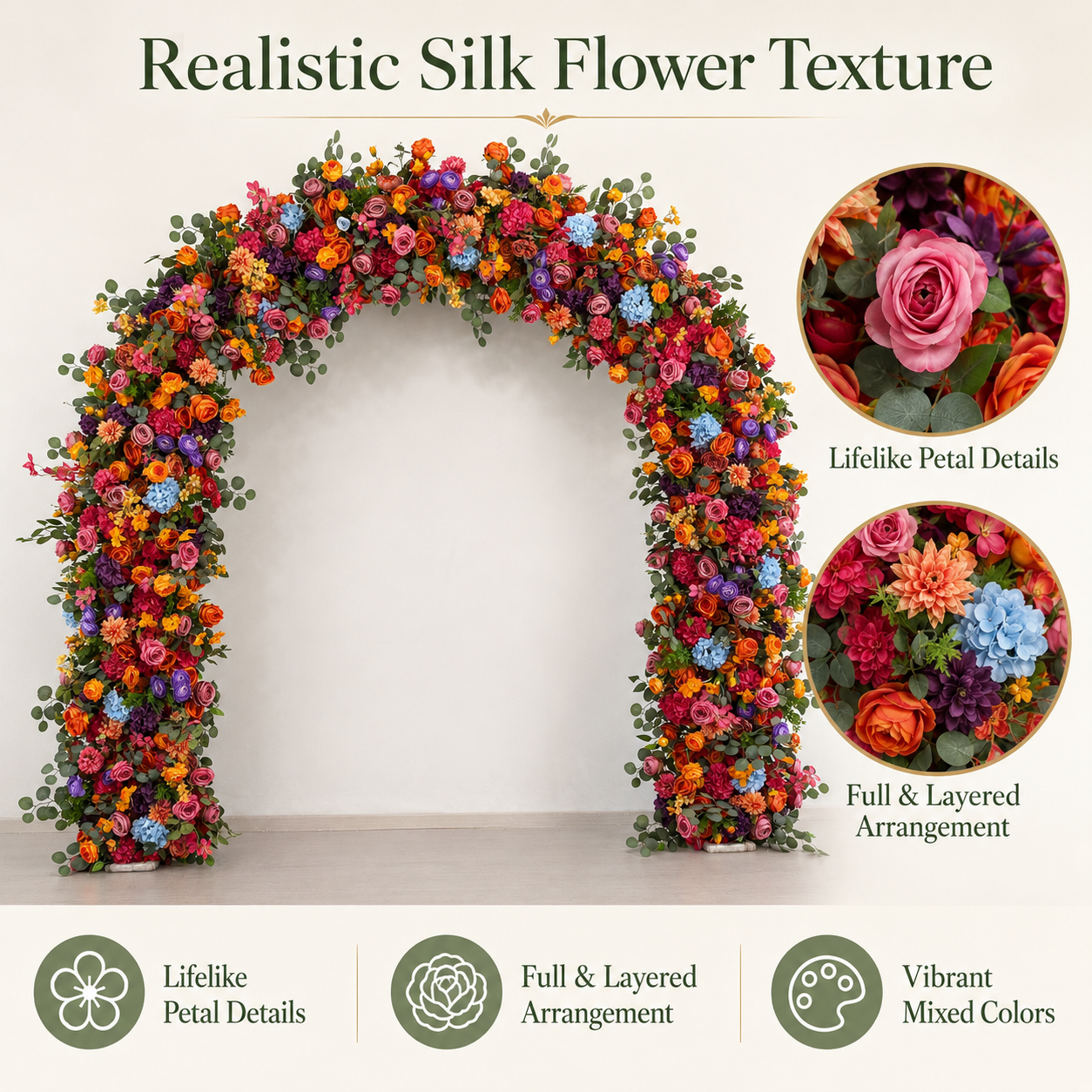 Multicolor Round Top Flower Arch with Stand, 94.5 in, Wedding Backdrop