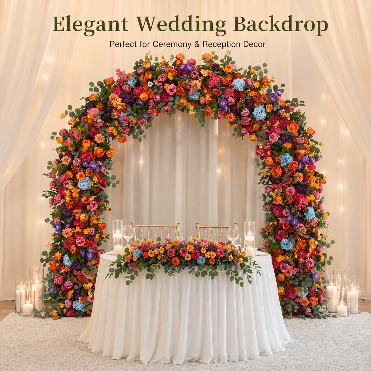 Multicolor Round Top Flower Arch with Stand, 94.5 in, Wedding Backdrop