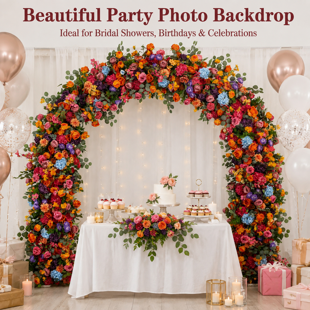Multicolor Round Top Flower Arch with Stand, 94.5 in, Wedding Backdrop