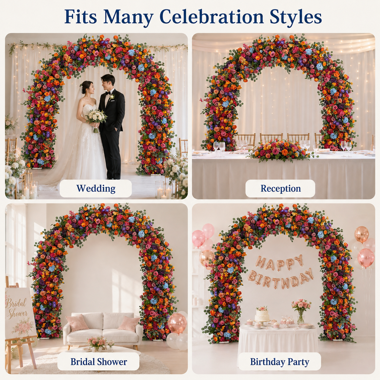 Multicolor Round Top Flower Arch with Stand, 94.5 in, Wedding Backdrop