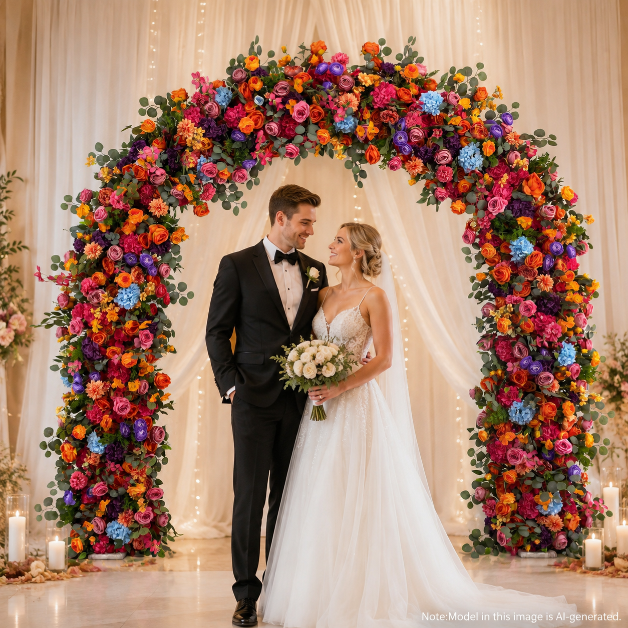 Multicolor Round Top Flower Arch with Stand, 94.5 in, Wedding Backdrop