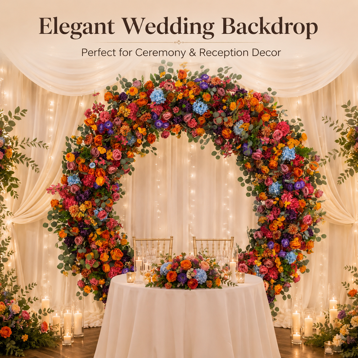 Multicolor Circle Flower Arch with Stand, 86.6 in, Wedding Party Backdrop