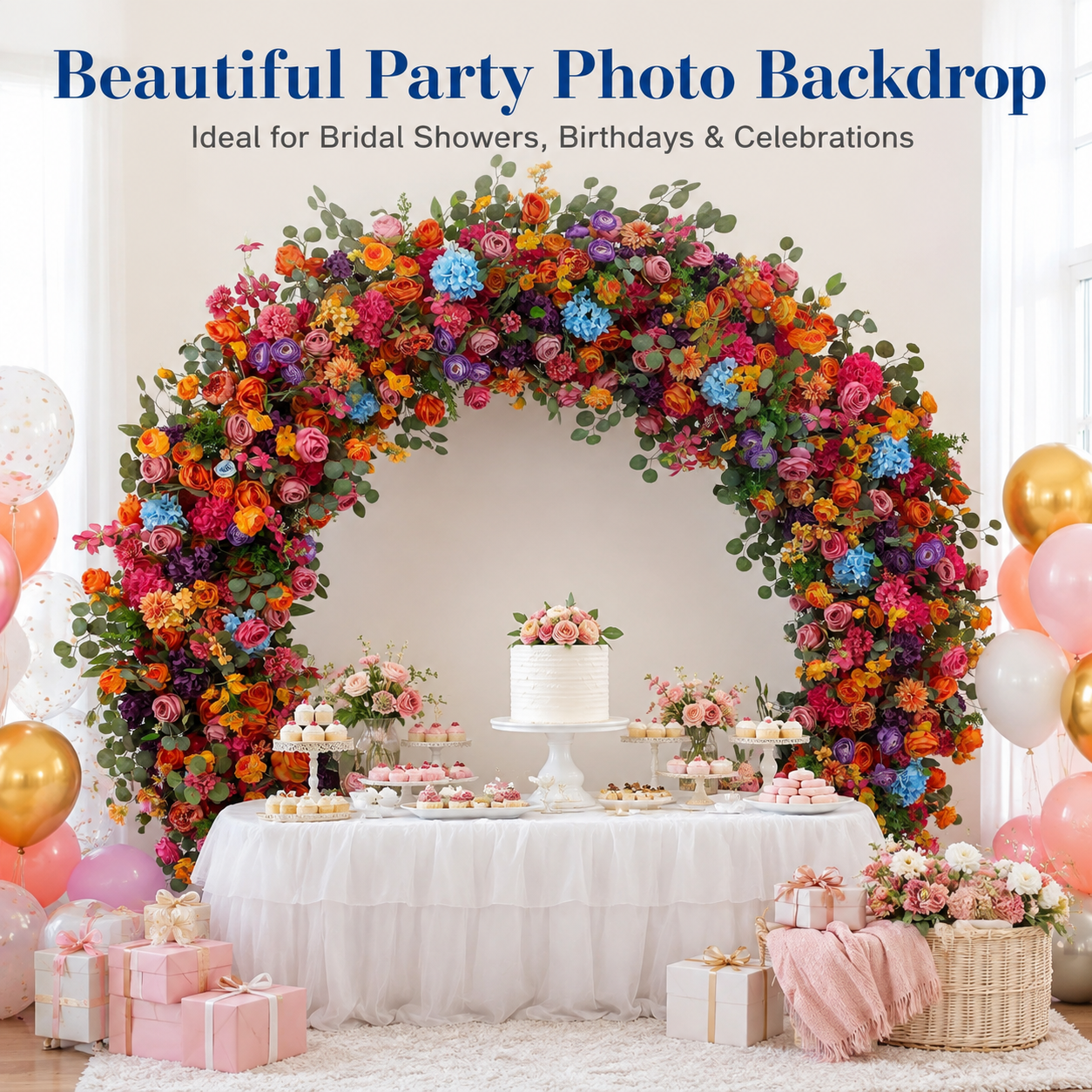 Multicolor Circle Flower Arch with Stand, 86.6 in, Wedding Party Backdrop