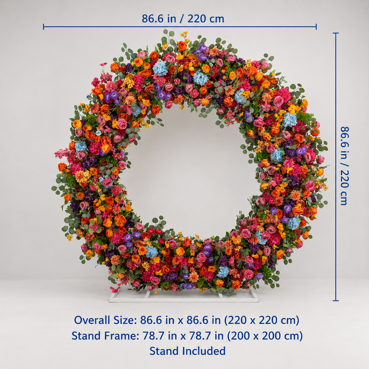 Multicolor Circle Flower Arch with Stand, 86.6 in, Wedding Party Backdrop