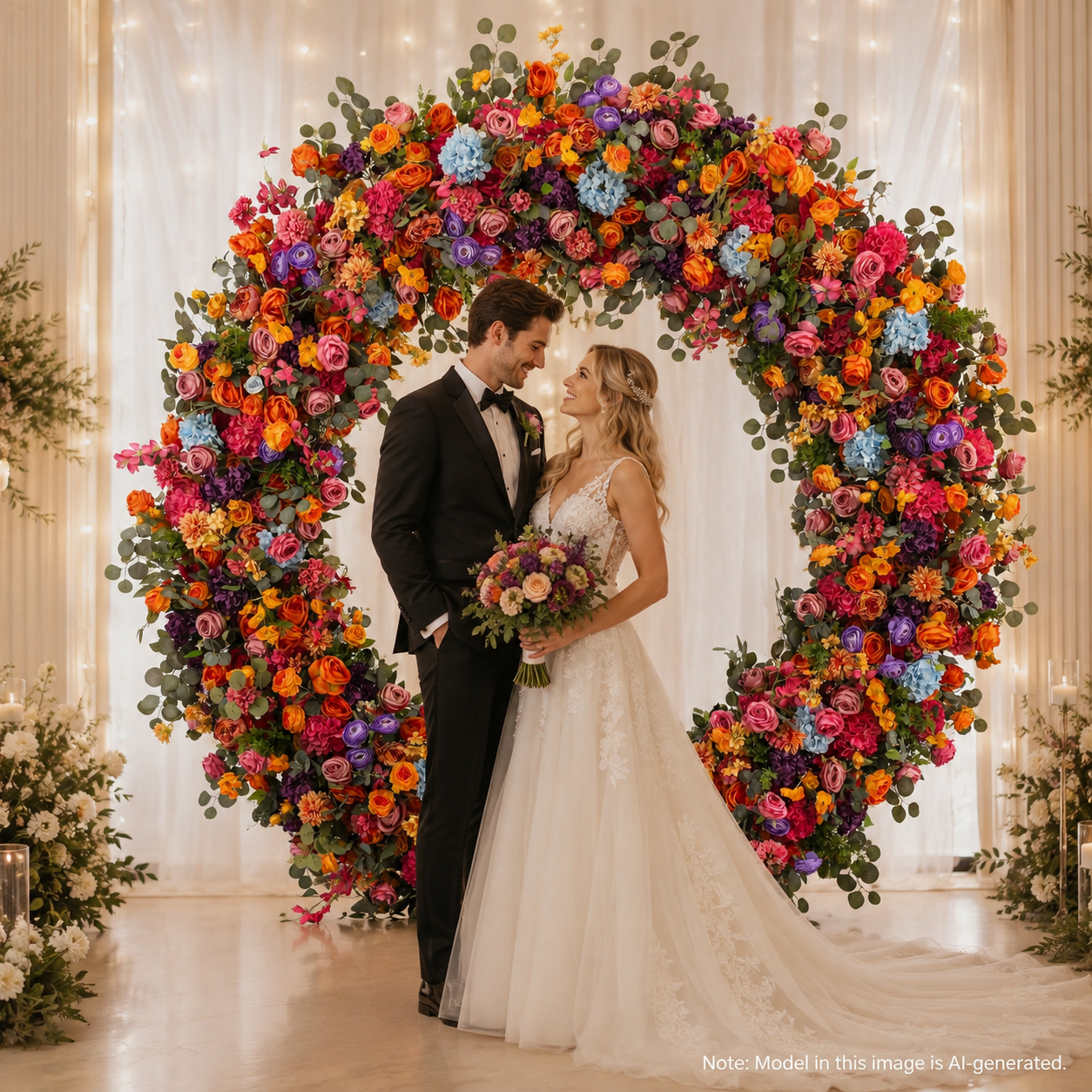 Multicolor Circle Flower Arch with Stand, 86.6 in, Wedding Party Backdrop