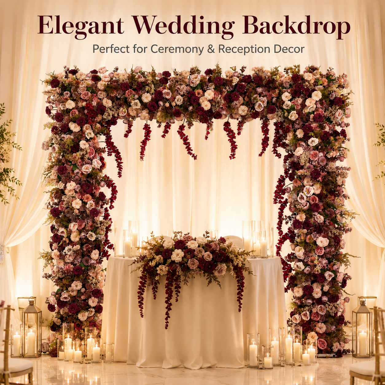 Square Artificial Flower Arch with Stand, 94.5 x 94.5 in, Wedding Backdrop