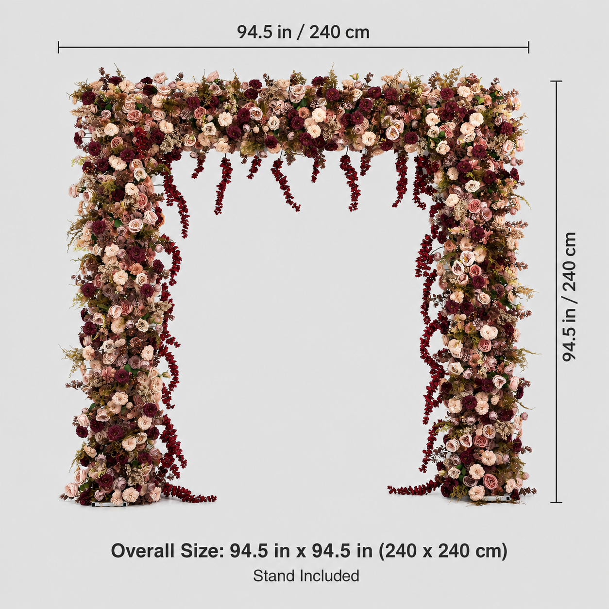Square Artificial Flower Arch with Stand, 94.5 x 94.5 in, Wedding Backdrop