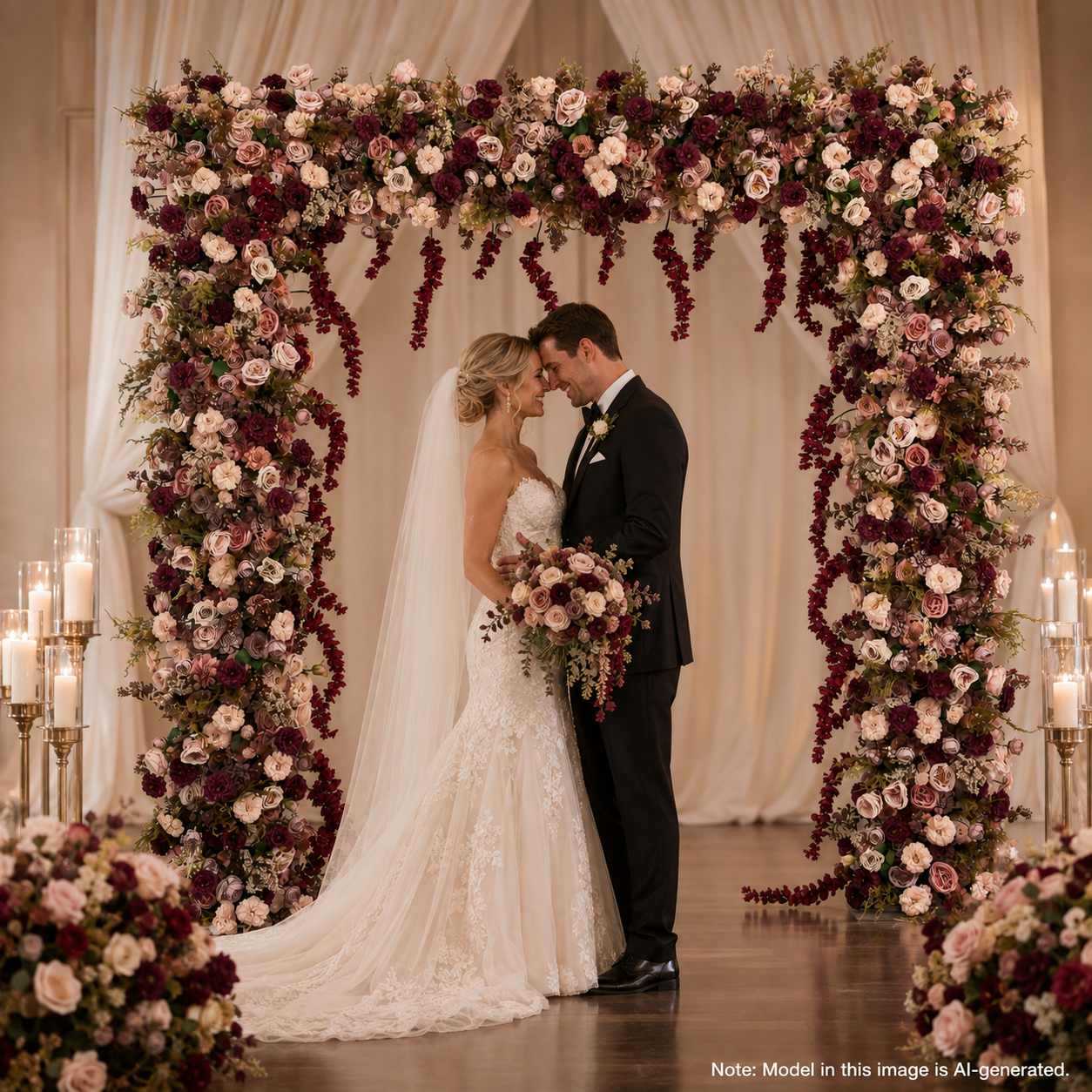 Square Artificial Flower Arch with Stand, 94.5 x 94.5 in, Wedding Backdrop
