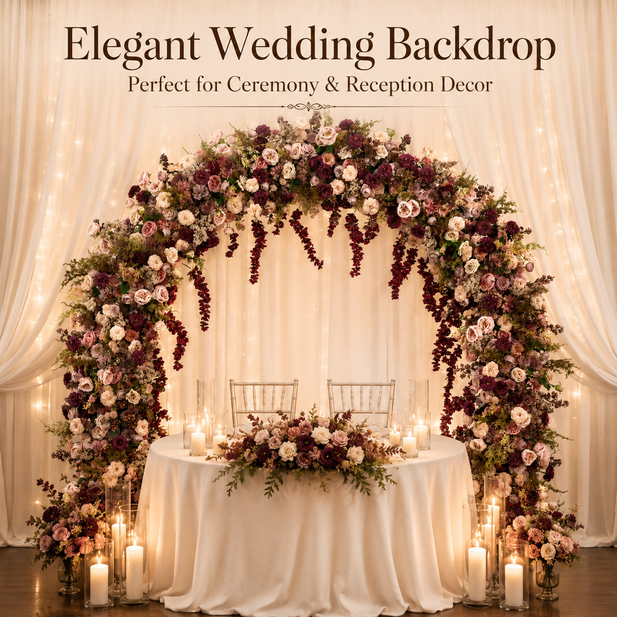Round-Top Artificial Flower Arch with Stand, 94.5 x 94.5 in, Wedding Backdrop