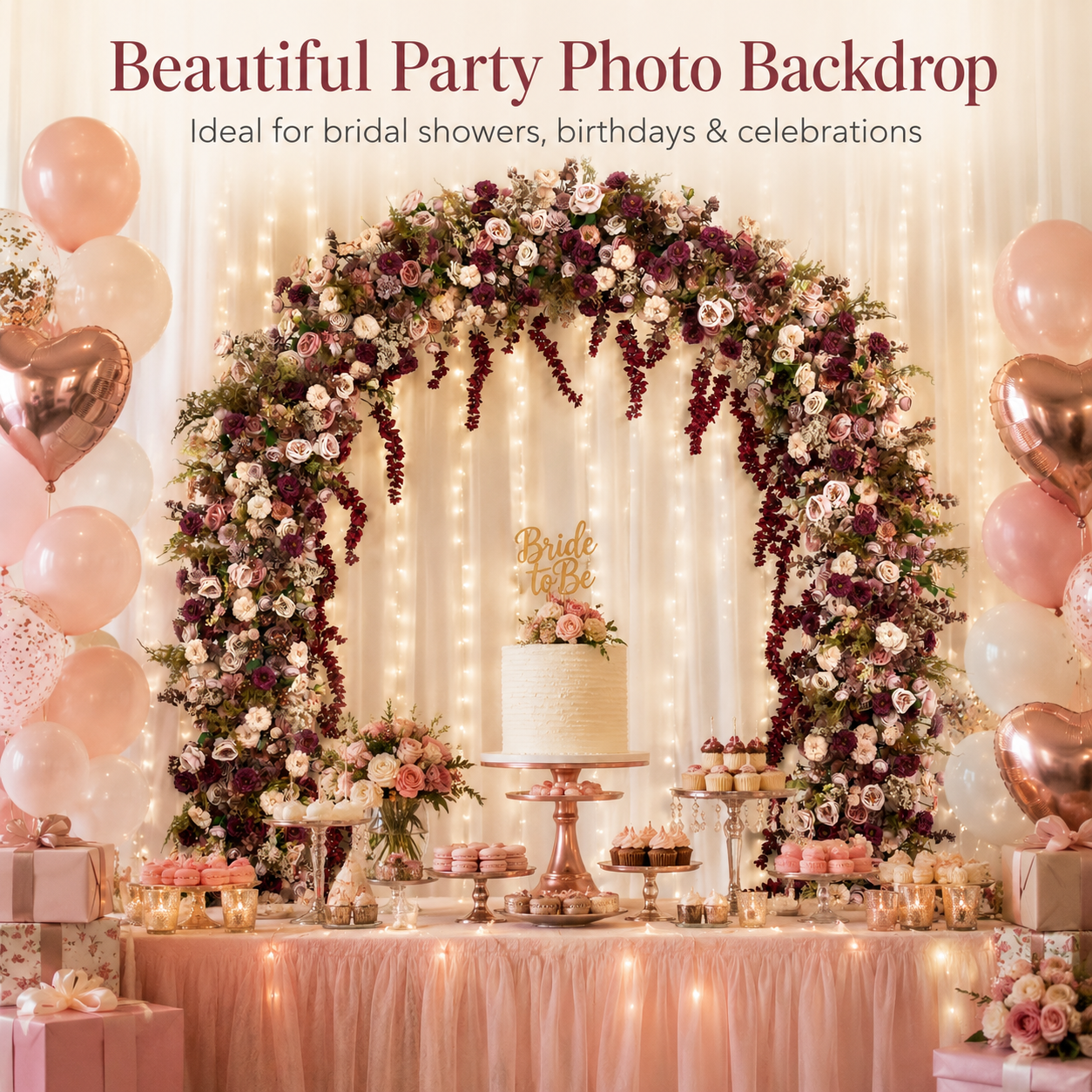 Round-Top Artificial Flower Arch with Stand, 94.5 x 94.5 in, Wedding Backdrop