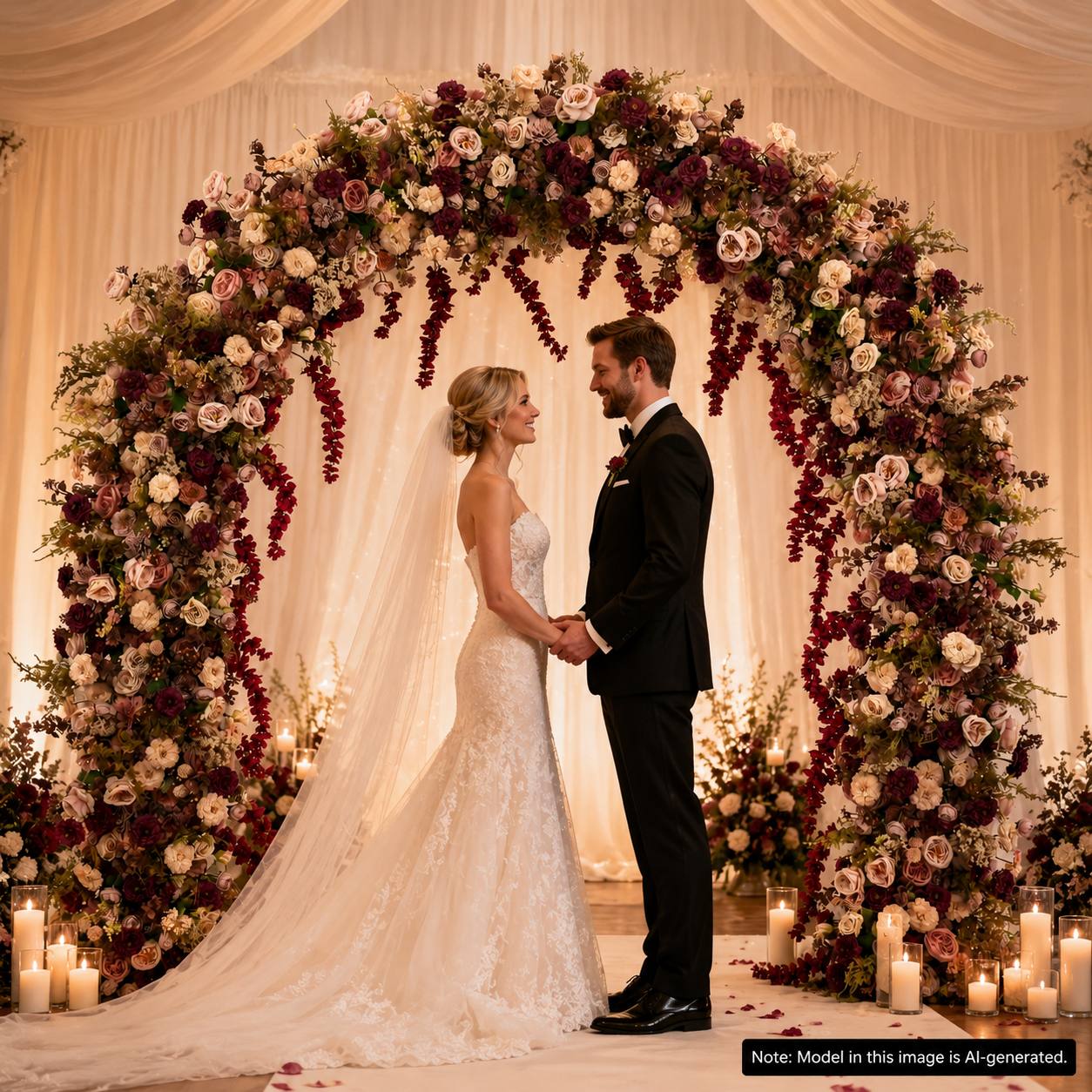 Round-Top Artificial Flower Arch with Stand, 94.5 x 94.5 in, Wedding Backdrop